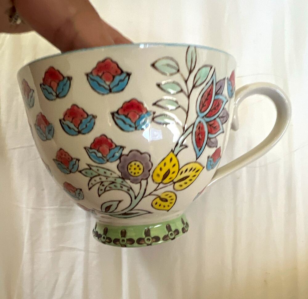 Dutch Wax by Coastline Imports Hand Painted Floral Ceramic Tea Mug 12oz Safe